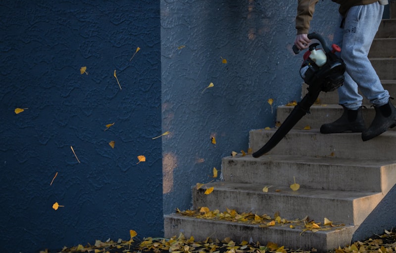 Leaf blower in action